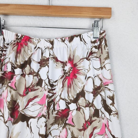 Chicos Pants Womens 1 Pink Brown 8 Floral Wide Leg Lightweight Pull On Easy Wear - Picture 2 of 11